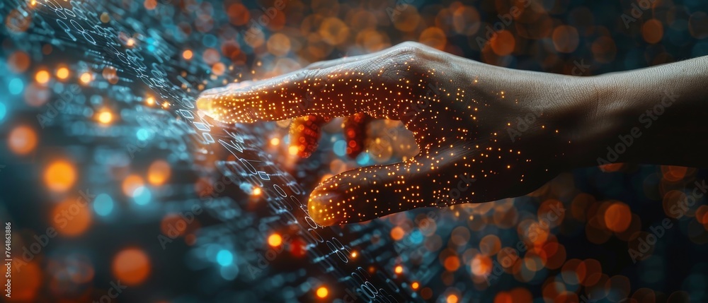 Aufkleber Digital network businessman with experience in international networks and data exchanges, Metaverse, Artificial Intelligence, and Big Data transformations on the Internet of Things.