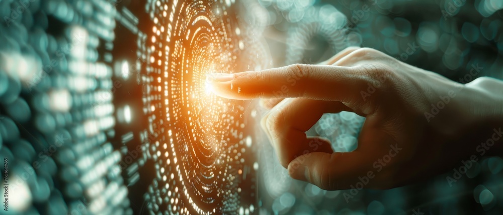 Poster Businesses use virtual screens and log in with verified identity credentials over a network of data protection technology on a digital padlock to protect their business data from cyber attacks.