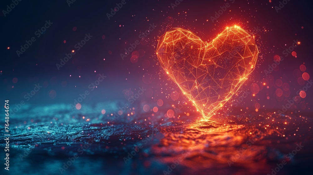 Poster heart-shaped text. happy valentine's day card. low poly style design. abstract geometric background.