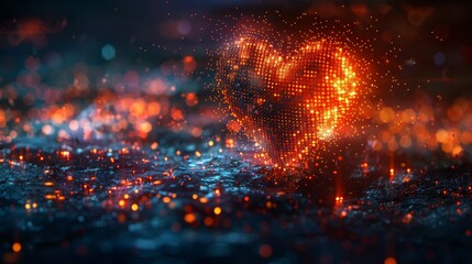Fototapeta na wymiar Digital futuristic heart. Halftone and mosaic heart silhouettes - design elements. Modern illustration with light effect.