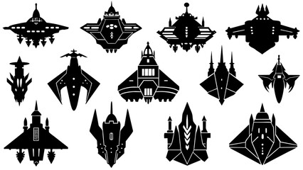 Fantasy Spaceship Silhouette Set: 12 Unique Designs
