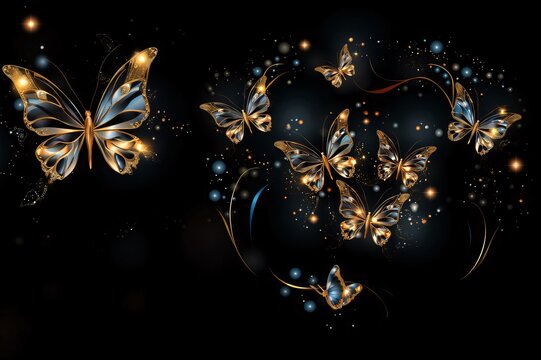 Butterflies on a black background. Vector illustration for your design
