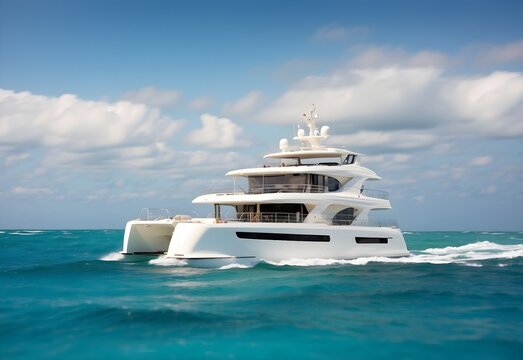 Blurred image of a luxury catamaran at sea, generative AI