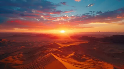 Zelfklevend Fotobehang The environment: A breathtaking sunset over a vast desert landscape © MAY