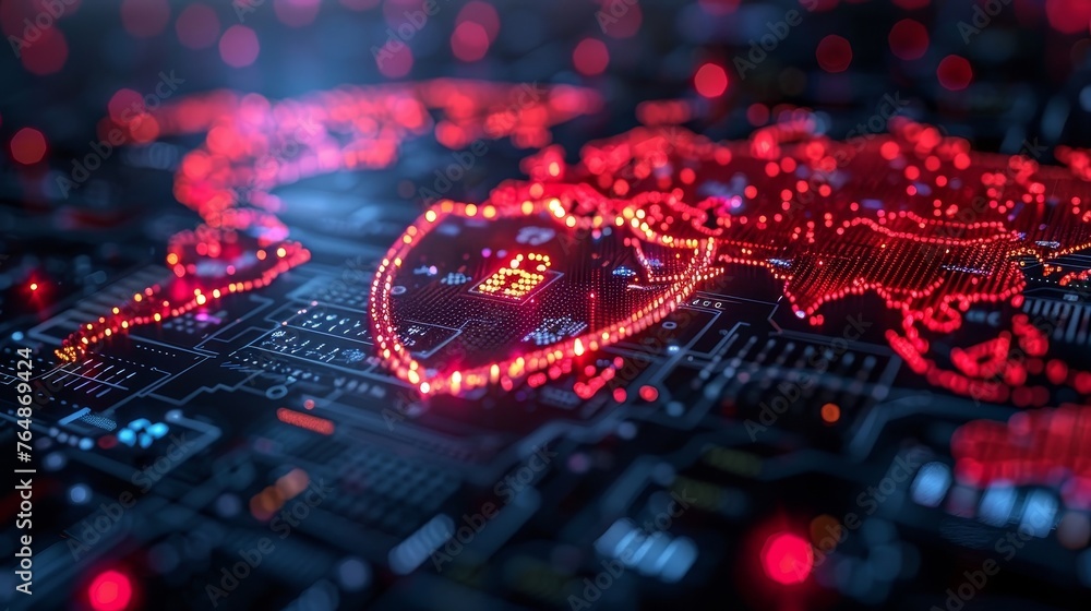 Poster the concept of internet privacy or cyber security on a world map. 3d modern illustration in futurist
