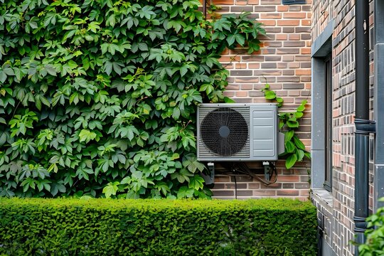 Installing a Visible Heat Pump System with PAC Pompe chaleur Text. Concept Heat Pump System Installation, Visible Equipment, PAC Pompe Chaleur Text, Efficient Heating Solution
