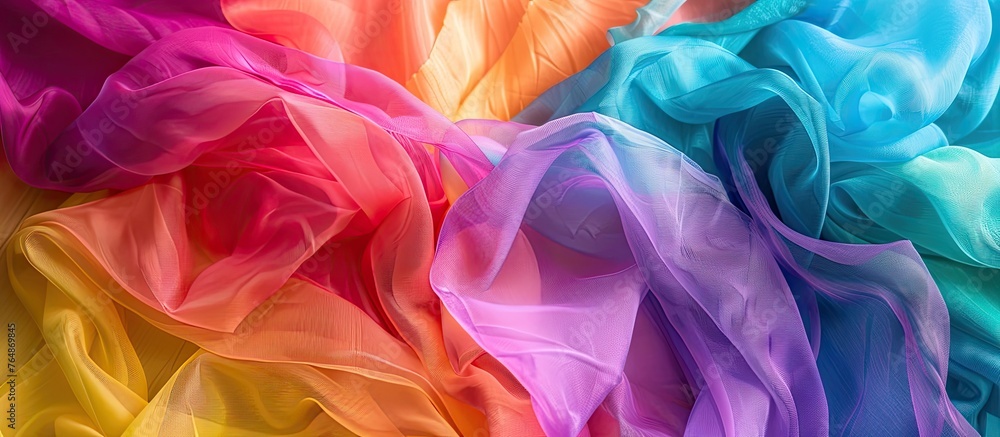 Aufkleber an assortment of vibrant and diverse fabric samples in various colors and patterns, displayed on a c