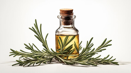 bottles with  essential oils and rosemary leaves - 764870868