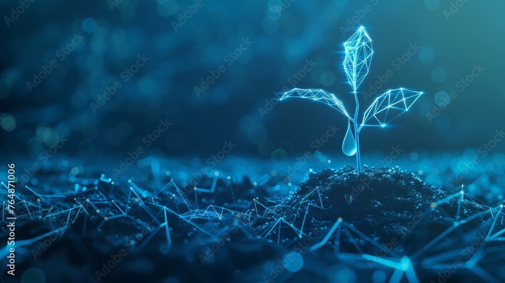Leinwandbilder in this illustration, you can see an abstract growing plant in soil with a drop of water on top. low