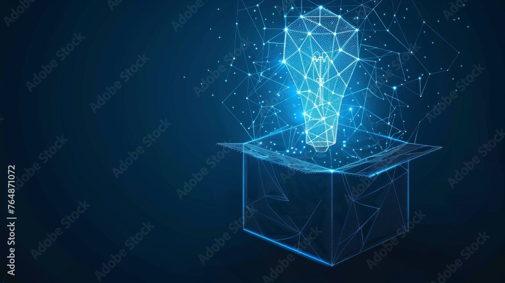 Poster The idea of thinking outside the box. Low poly style design. Geometric background. Wireframe light connection structure. Modern 3d graphic concept. Simple  illustration.
