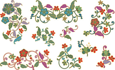 A set of vector floral ornamental designs in traditional Chinese style. Spring and summer decoration concept.	 - obrazy, fototapety, plakaty