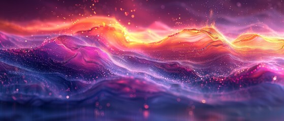 Creating a journey of Iridescent Horizons woven through Abstract 3D Fluidity Dynamic Holographic Curves Depths Darkness Gradient Sonata Bold Banners, Enigmatic Backgrounds, Mesmerizing Wallpapers, and - obrazy, fototapety, plakaty