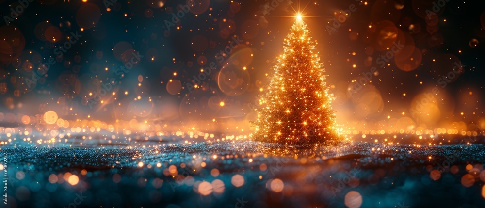 Aufkleber The Christmas tree is displayed on this poster in the style of computer technology. Happy New Year card with computer technology design. Template Christmas cards in the style of digital technology...