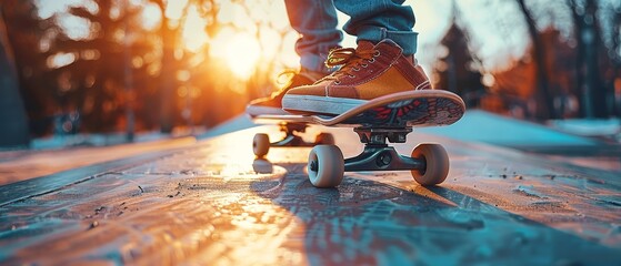 Extreme sports in skateboarding. Technology concept in skateboarding. Abstract low pole style background. - obrazy, fototapety, plakaty