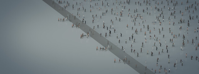 Refugees illegally break through a border. Aerial View.