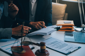 Consultation and conference of Male lawyers and professional businesswoman working and discussion...