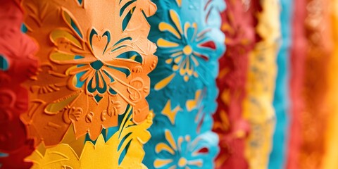 Vibrant paper decorations in a row celebrating a festive event.