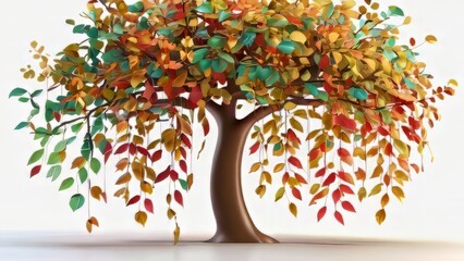 Colorful tree with leaves on hanging branches illustration background. abstraction wallpaper. tree with multicolor leaves