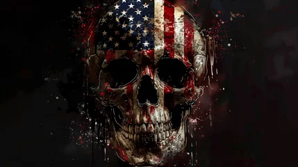 Fotobehang Fourth of july 4th july, American flag Overlay on Skull, blacl background , united states of america Flag, independence day of America, Memorial Day, 4th of July happy independence day, labor day, Ai  © FH Multimedia