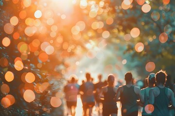 World Health Day charity walk/run event with people in bokeh background. Concept World Health Day, Charity Event, Walk/Run, Bokeh Background, People