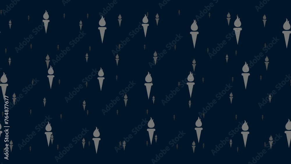 Poster torch symbols float horizontally from left to right. parallax fly effect. floating symbols are locat