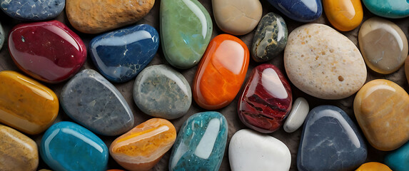 Obraz na płótnie Canvas stones background, Colorful stones, flat river stone texture, Rock wall