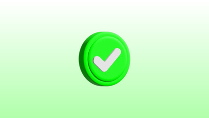 Green checkmark icon button or symbol on green background 3D