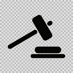 Judges gavel silhouette symbol, vector cut glyph, Judges gavel sign on transparent background.