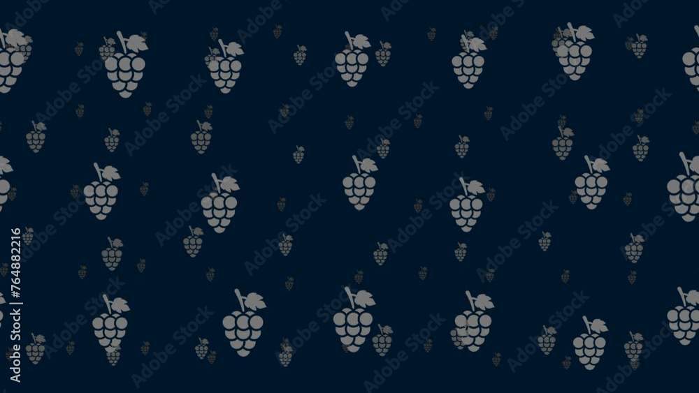 Poster grapes symbols float horizontally from left to right. parallax fly effect. floating symbols are loca