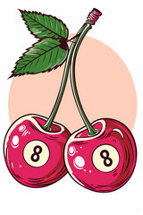 Whimsical Eight Ball Cherries Illustration, Aesthetic Poster Design
