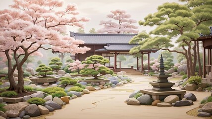 japanese garden with blossoms