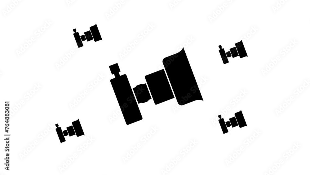 Poster zoom in and out animation the camera symbol. large black symbol in the center and four small symbols