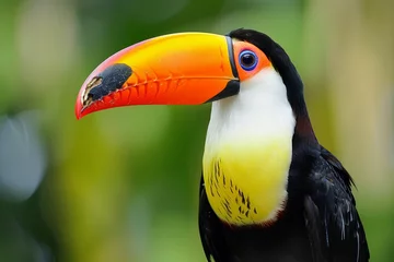 Foto op Canvas Colorful toucan bird against a green background © Emanuel