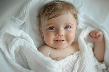 Baby smiling face portrait white background