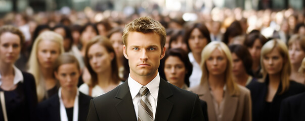 man standing in front of a diverse group of individuals