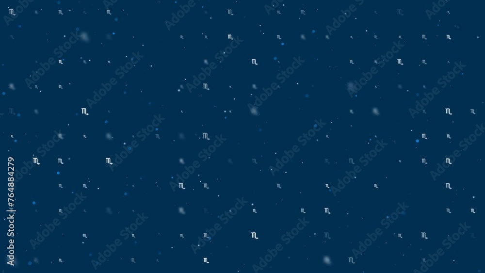 Poster template animation of evenly spaced zodiac scorpio symbols of different sizes and opacity. animation