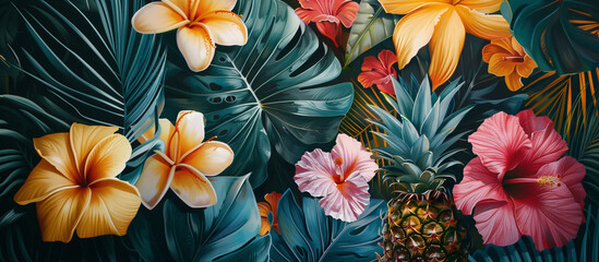 Tropical background with tropical plants.  - obrazy, fototapety, plakaty