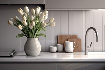 Vase of Flowers on Kitchen Counter