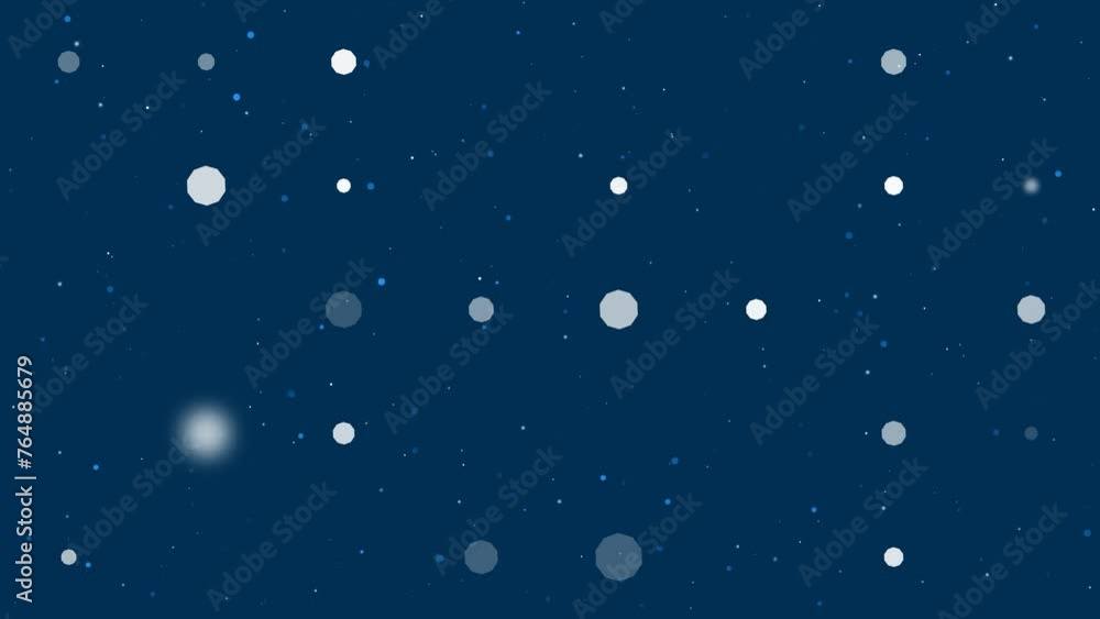 Poster template animation of evenly spaced decagon symbols of different sizes and opacity. animation of tra