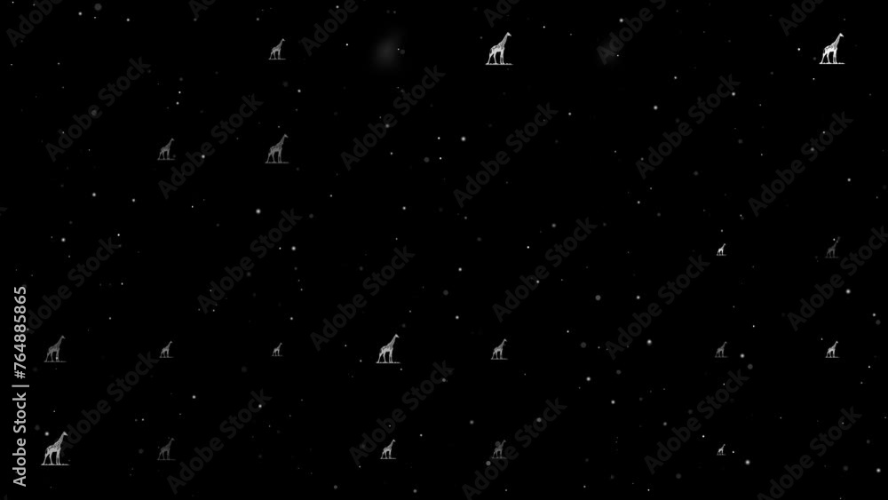 Poster template animation of evenly spaced wild giraffe symbols of different sizes and opacity. animation o