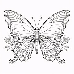 Butterfly coloring page for adults. Black and white vector illustration.