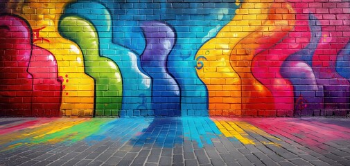 colorful graffiti wall abstract background, rainbow wall, Generative Ai not real photo, idea for artistic pop art background backdrop