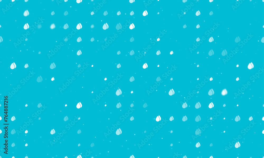 Poster seamless background pattern of evenly spaced white water drop symbols of different sizes and opacity