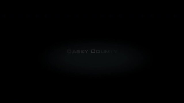 Casey County 3D title metal text on black alpha channel background