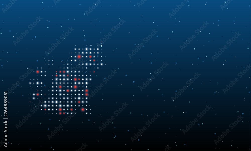 Poster on the left is the raccoon symbol filled with white dots. background pattern from dots and circles o
