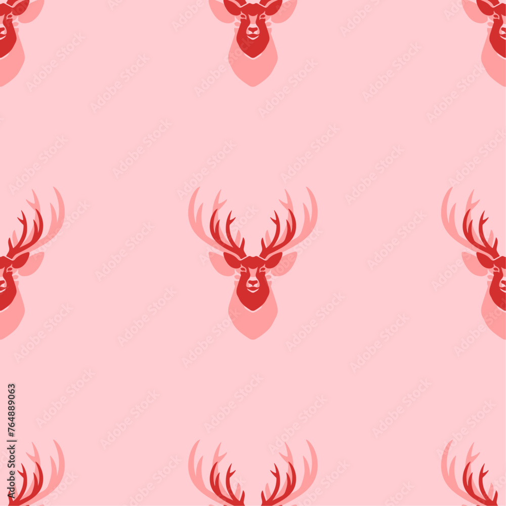 Poster seamless pattern of large isolated red deer head symbols. the elements are evenly spaced. vector ill