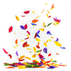 Colorful petals blowing out and falling,  isolated on transparent png.
