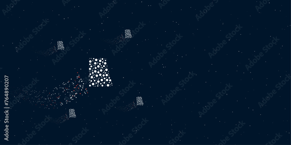 Poster a trapezium symbol filled with dots flies through the stars leaving a trail behind. four small symbo