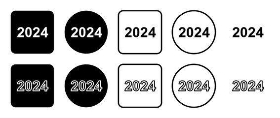 Obraz premium Icon set of 2024 year symbol. Filled, outline, black and white icons set, flat style. Vector illustration on white background