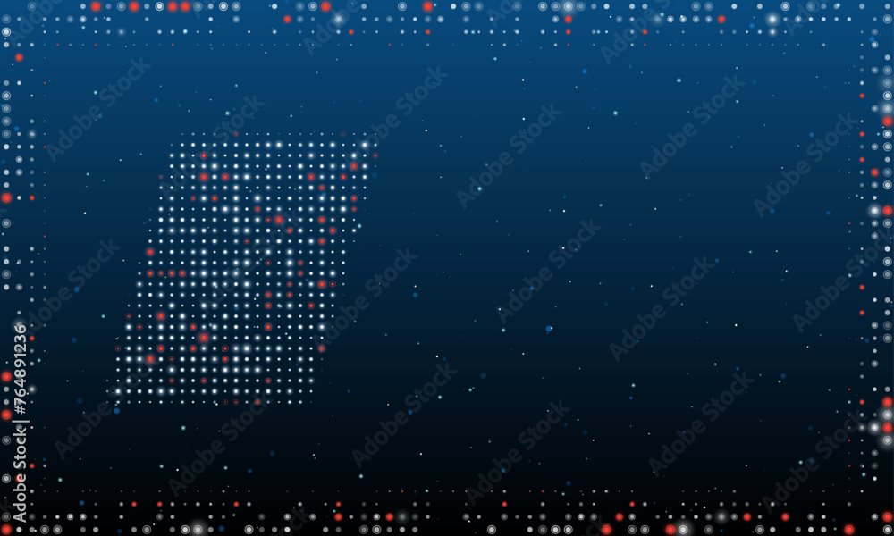 Aufkleber on the left is the parallelogram symbol filled with white dots. pointillism style. abstract futurist